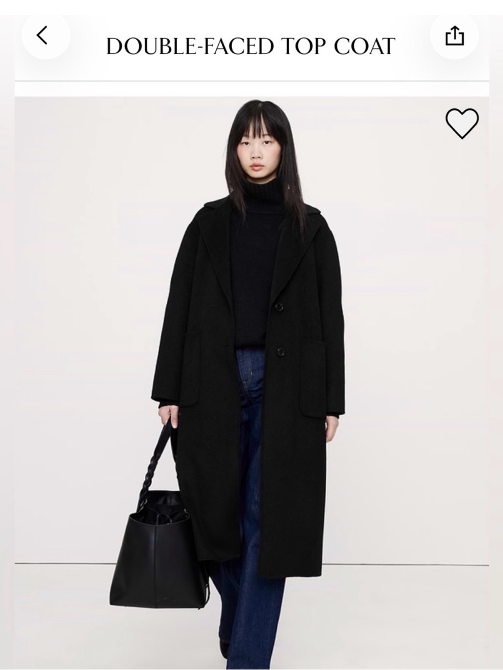Banana Republic Black Double-Faced Long Coat